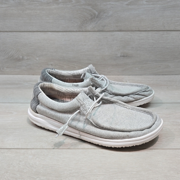 Hey Dude Mens Wally Free Linen Pearl Light Gray Loafers Slip On Shoes Sz 9 - Picture 1 of 10